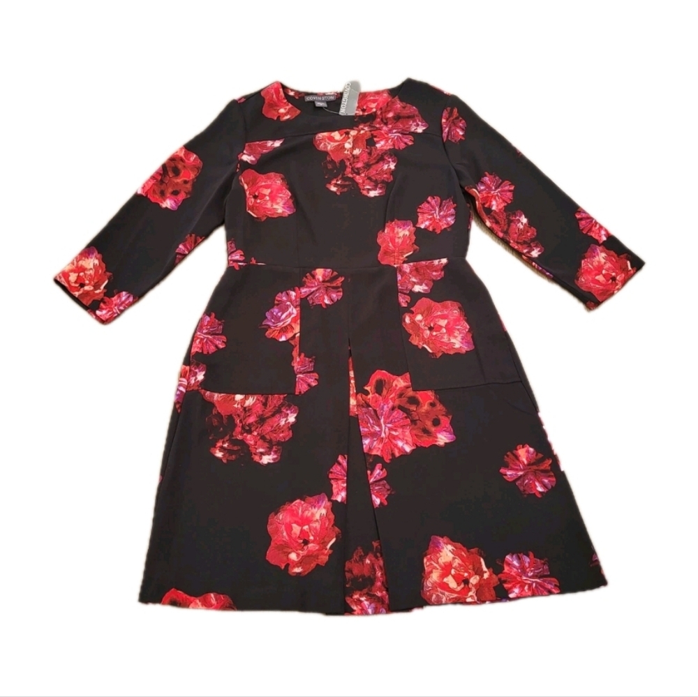 Covington NWT Floral Fit Flare Dress Womens 10 Black Red Midi Cocktail Party